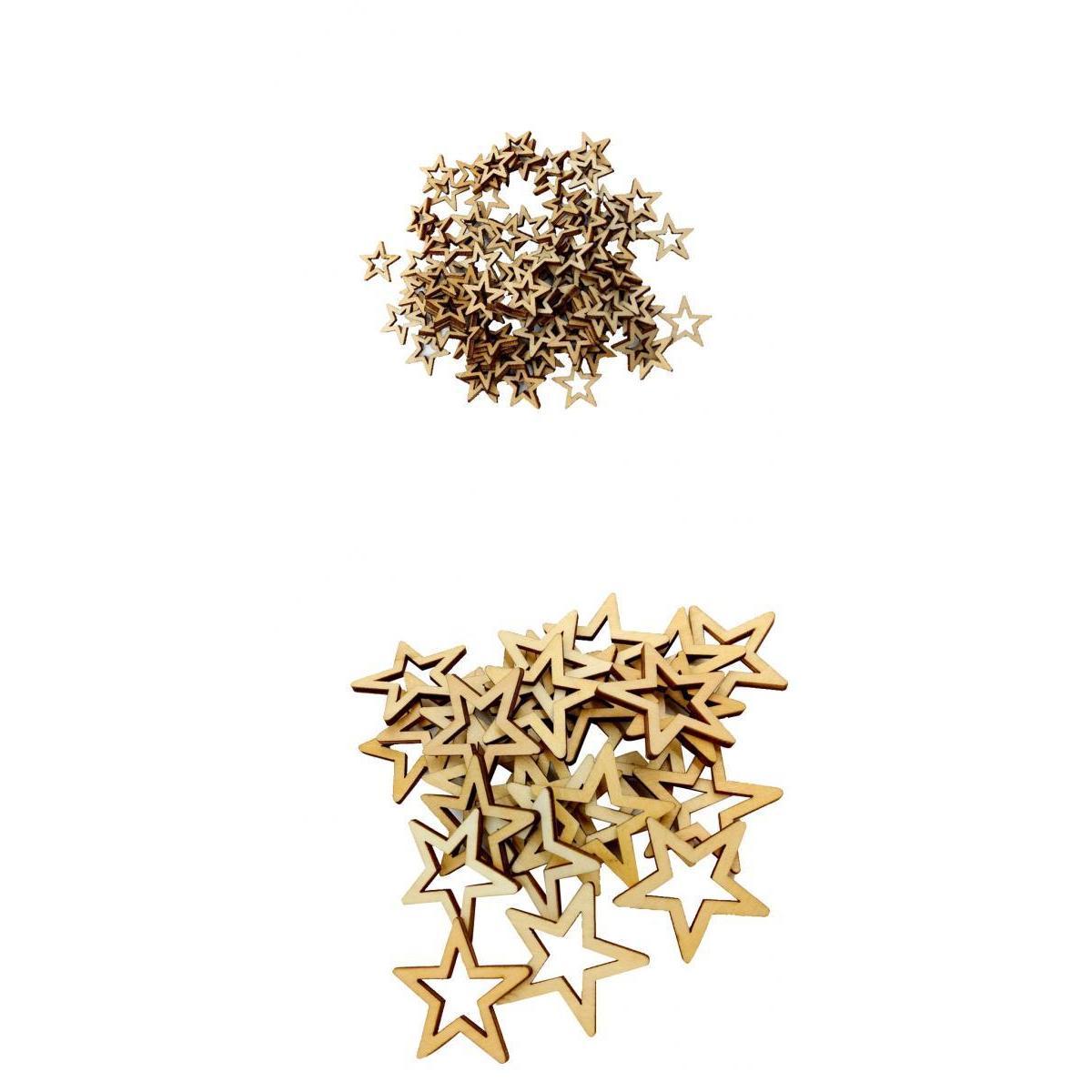 130 Pieces Assorted Unfinished Hollow Star Wooden Embellishments 40mm+20mm