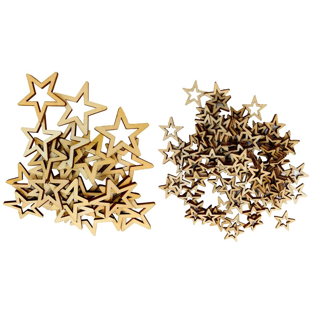 130 Pieces Assorted Unfinished Hollow Star Wooden Embellishments 40mm+20mm