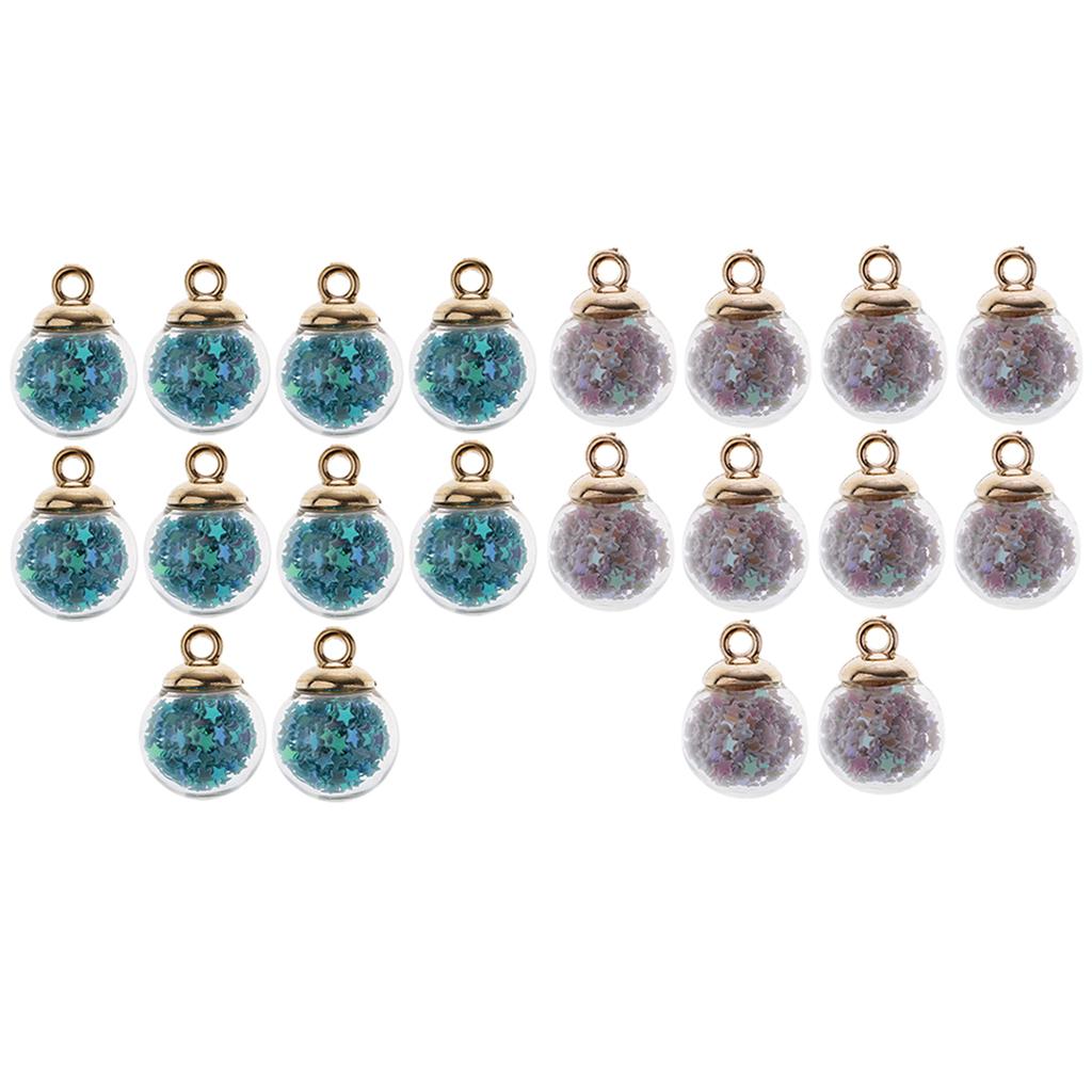 20Pcs 16mm Tiny Star Glass Ball Charm Pendant DIY Craft white +light blue