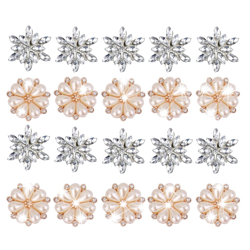 20x Flower Rhinestone Crystal Pearl Embellishment Buttons Flatback Jewelry