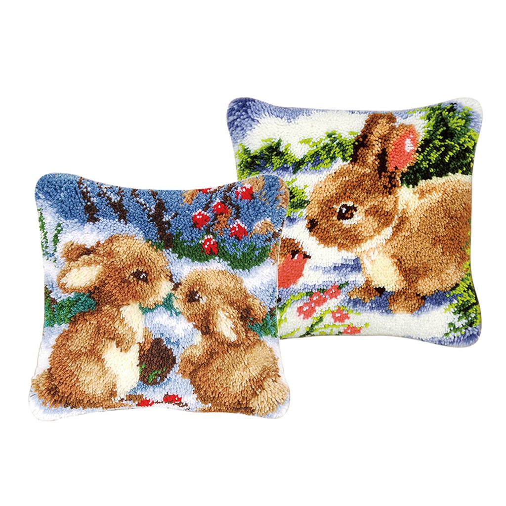 2 Set Rabbit Latch Hook Kits for DIY Pillow Cover Sofa Cushion Cover 43x43cm