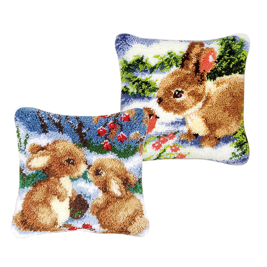 2 Set Rabbit Latch Hook Kits for DIY Pillow Cover Sofa Cushion Cover 43x43cm