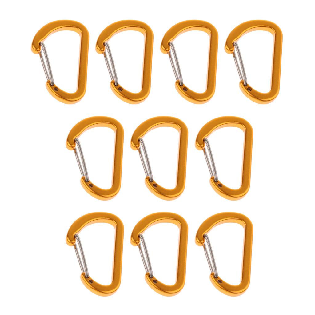 10Pcs Aluminum Alloy Carabiner Outdoor D Shape Quickdraw Sandblasted gold