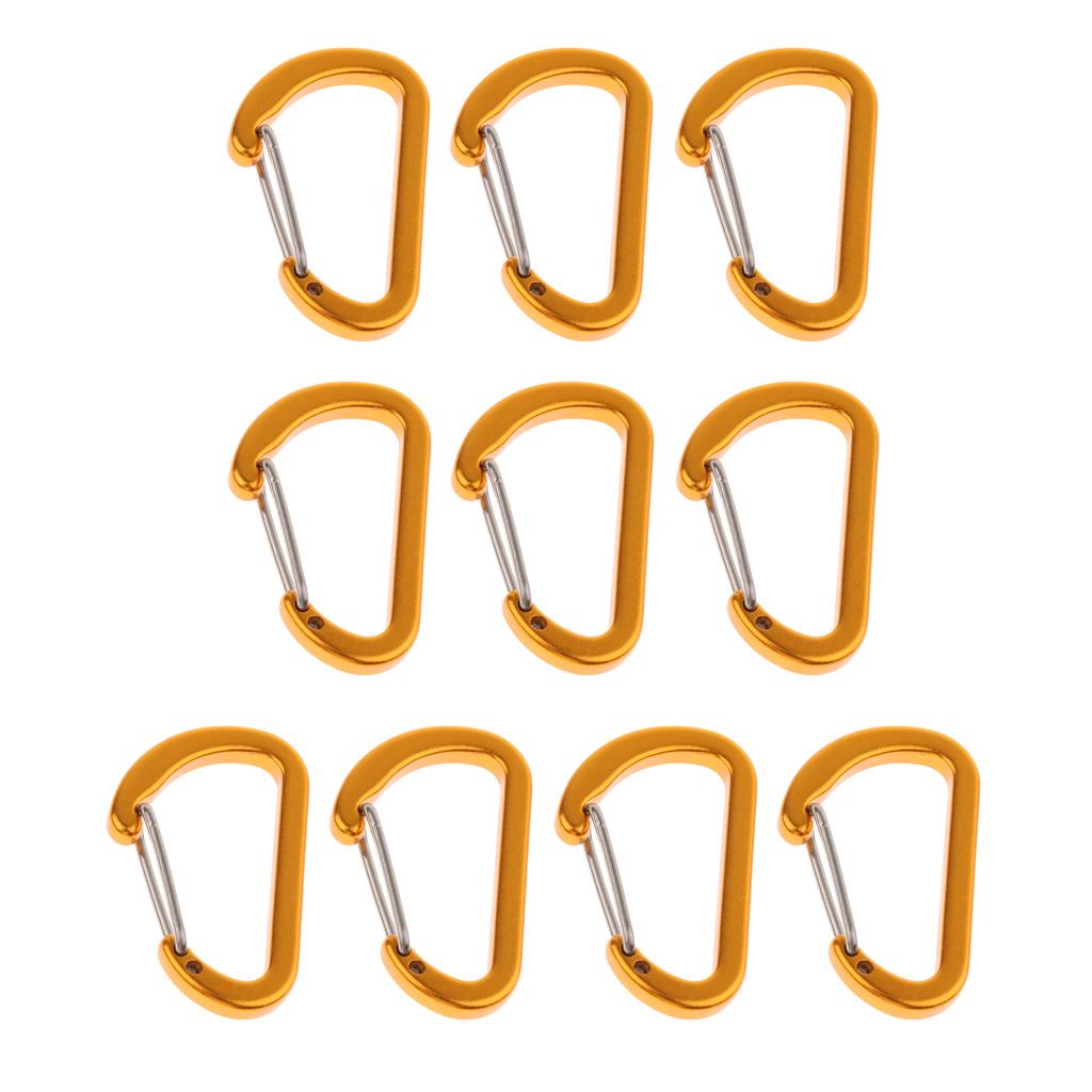 10Pcs Aluminum Alloy Carabiner Outdoor D Shape Quickdraw Sandblasted gold