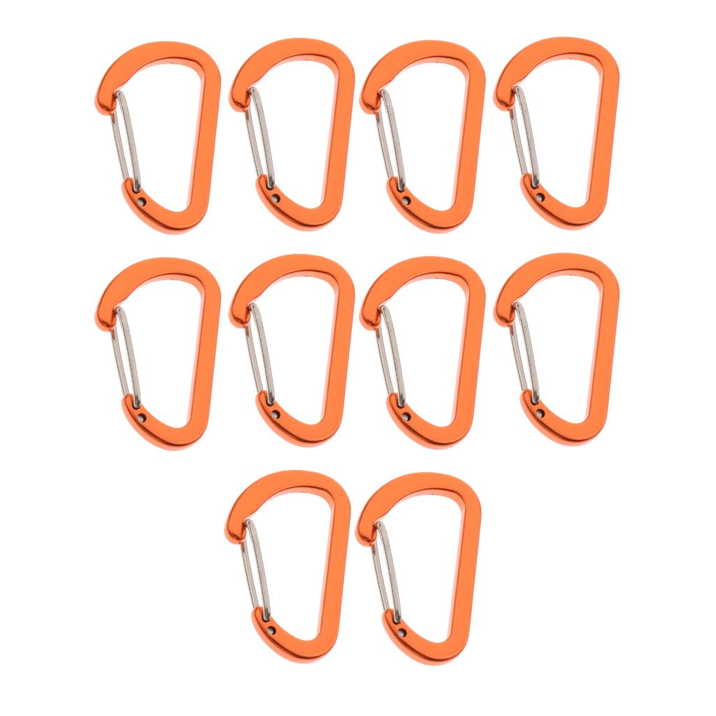 10Pcs Aluminum Alloy Carabiner Outdoor D Shape Quickdraw Sandblasted orange
