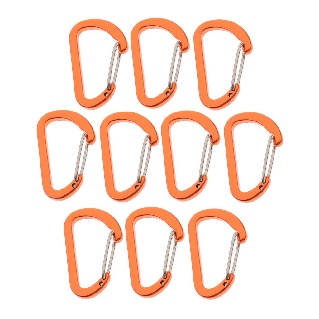 10Pcs Aluminum Alloy Carabiner Outdoor D Shape Quickdraw Sandblasted orange