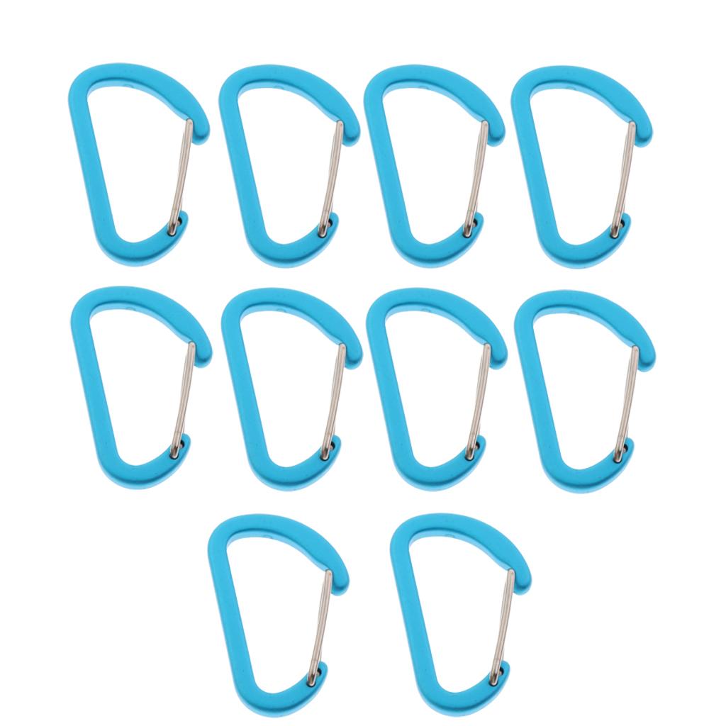 10Pcs Aluminum Alloy Carabiner Outdoor D Shape Quickdraw Frosted light blue