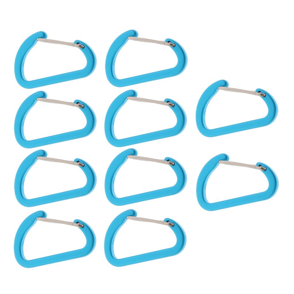 10Pcs Aluminum Alloy Carabiner Outdoor D Shape Quickdraw Frosted light blue