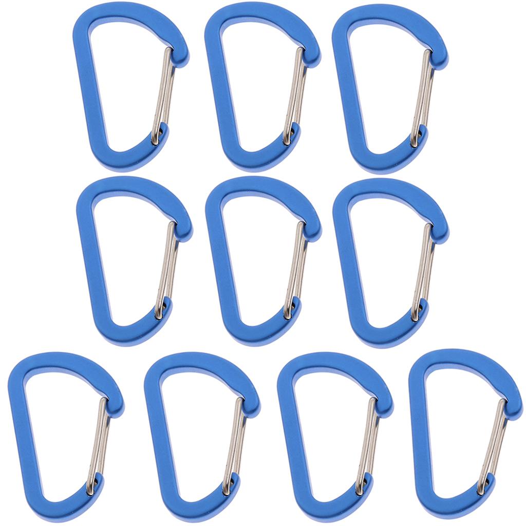 10Pcs Aluminum Alloy Carabiner Outdoor D Shape Quickdraw Frosted sky blue