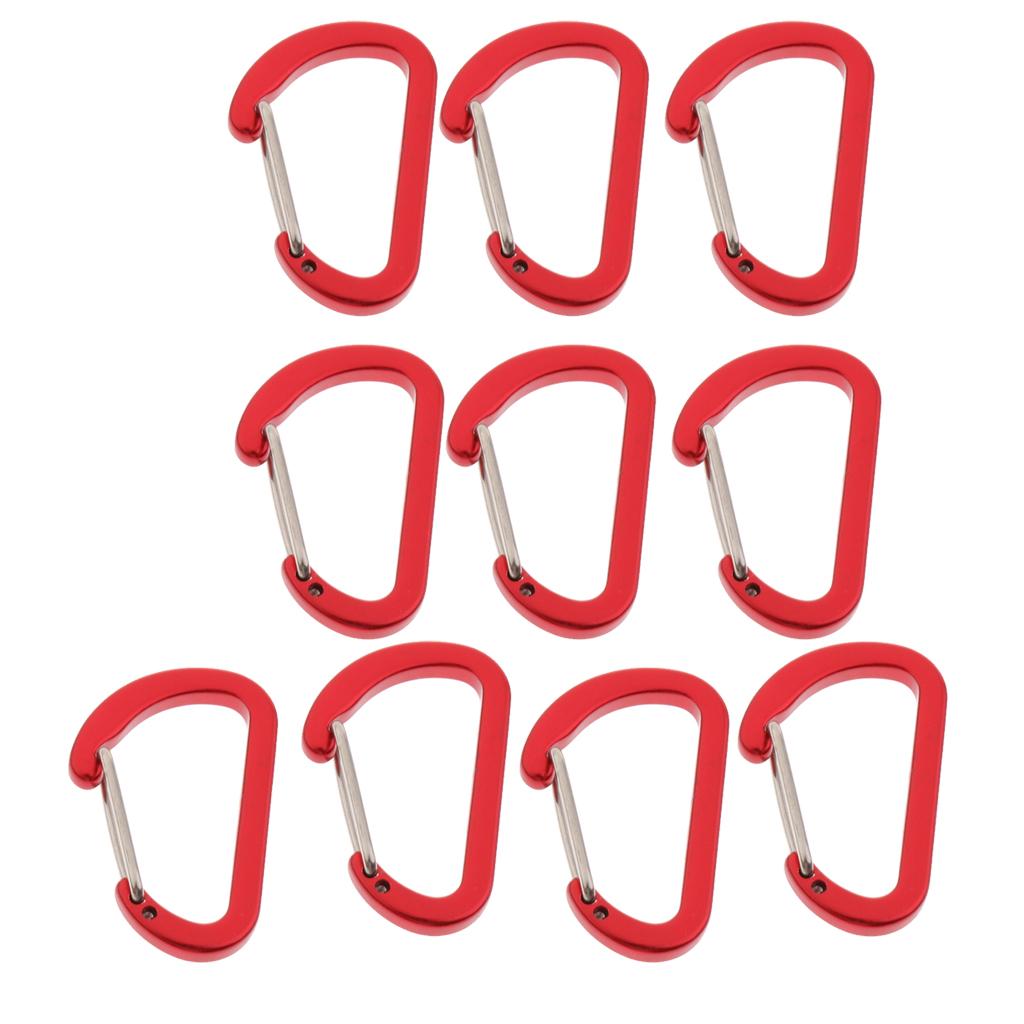 10Pcs Aluminum Alloy Carabiner Outdoor D Shape Quickdraw Frosted red