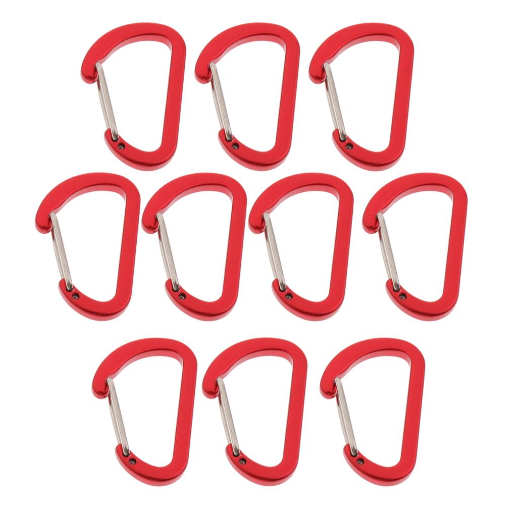 10Pcs Aluminum Alloy Carabiner Outdoor D Shape Quickdraw Frosted red