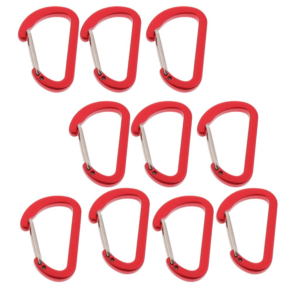 10Pcs Aluminum Alloy Carabiner Outdoor D Shape Quickdraw Frosted red
