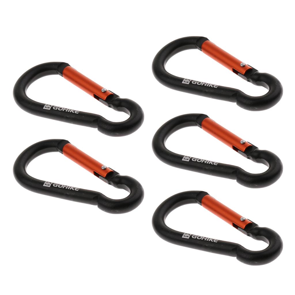 5Pcs Aluminum Carabiner Gourd Shape Spring Buckle Hook Clip Matt black