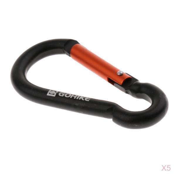 5Pcs Aluminum Carabiner Gourd Shape Spring Buckle Hook Clip Matt black