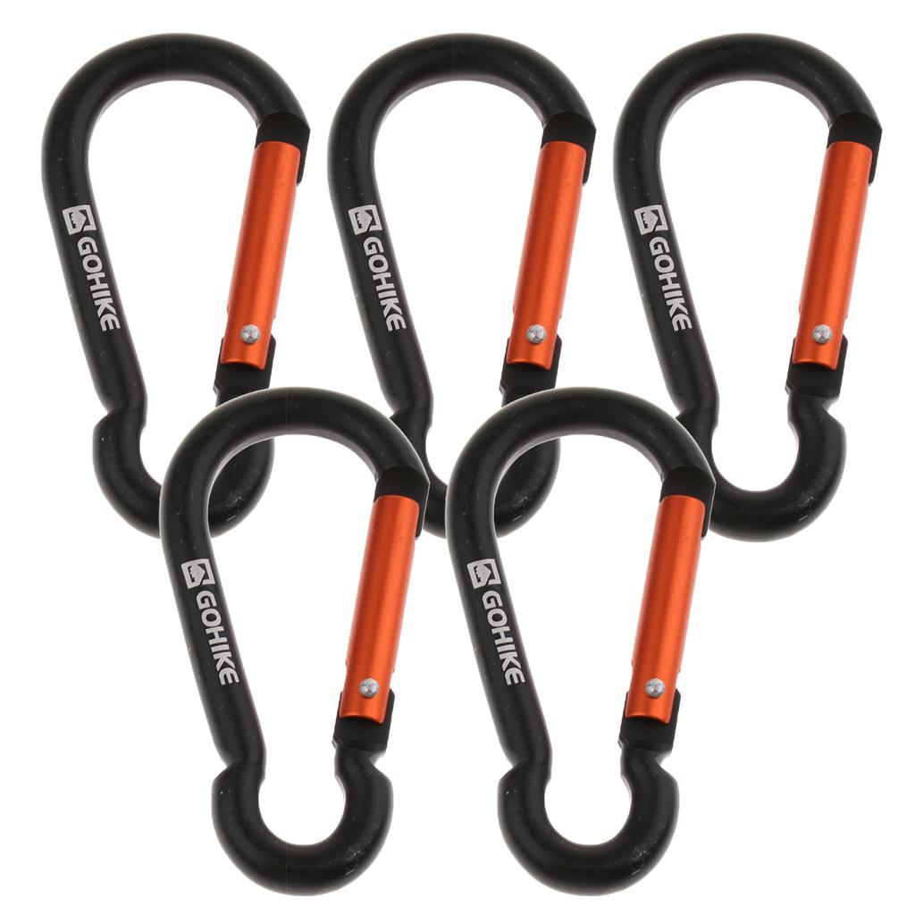 5Pcs Aluminum Carabiner Gourd Shape Spring Buckle Hook Clip Matt black