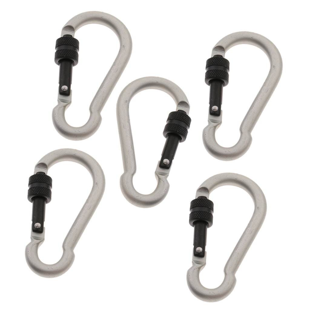 5Pcs Outdoor Aluminum Alloy Climbing Screw Lock Keychain Hook silver gray