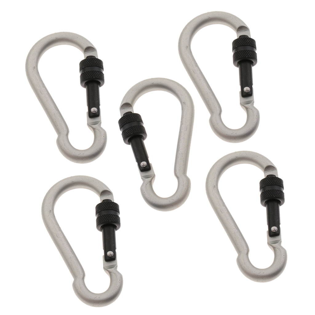 5Pcs Outdoor Aluminum Alloy Climbing Screw Lock Keychain Hook silver gray
