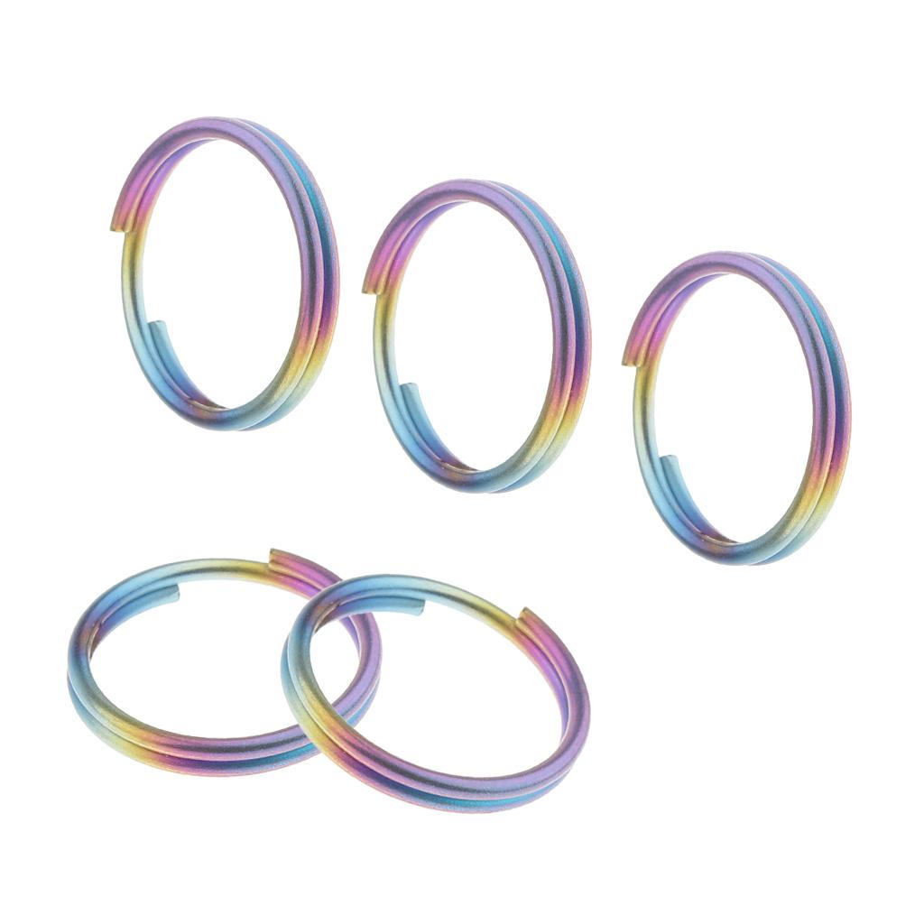 5pcs Titanium Keychain Split Ring Keyring Holder Hanging Loop 14mm Colorful