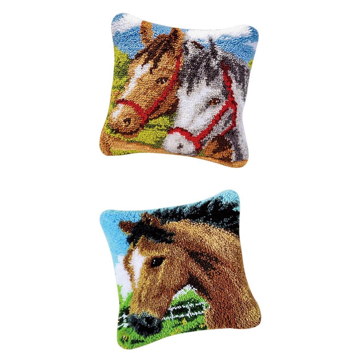 2 Set Horse Latch Hook Kits for DIY Pillow Cover Sofa Cushion Cover 43x43cm
