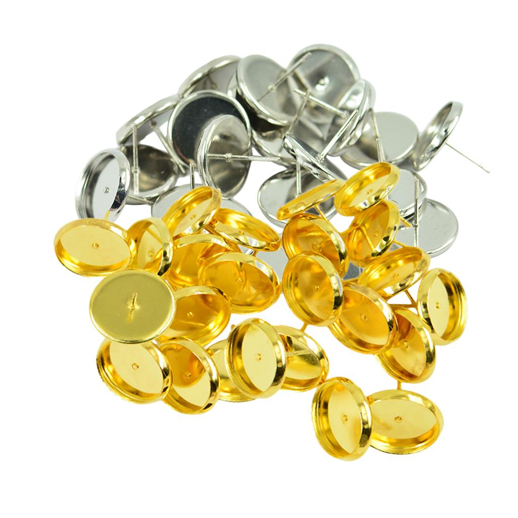 48 Pieces Round Earrings Ear Stud Blank Bezel Setting Base