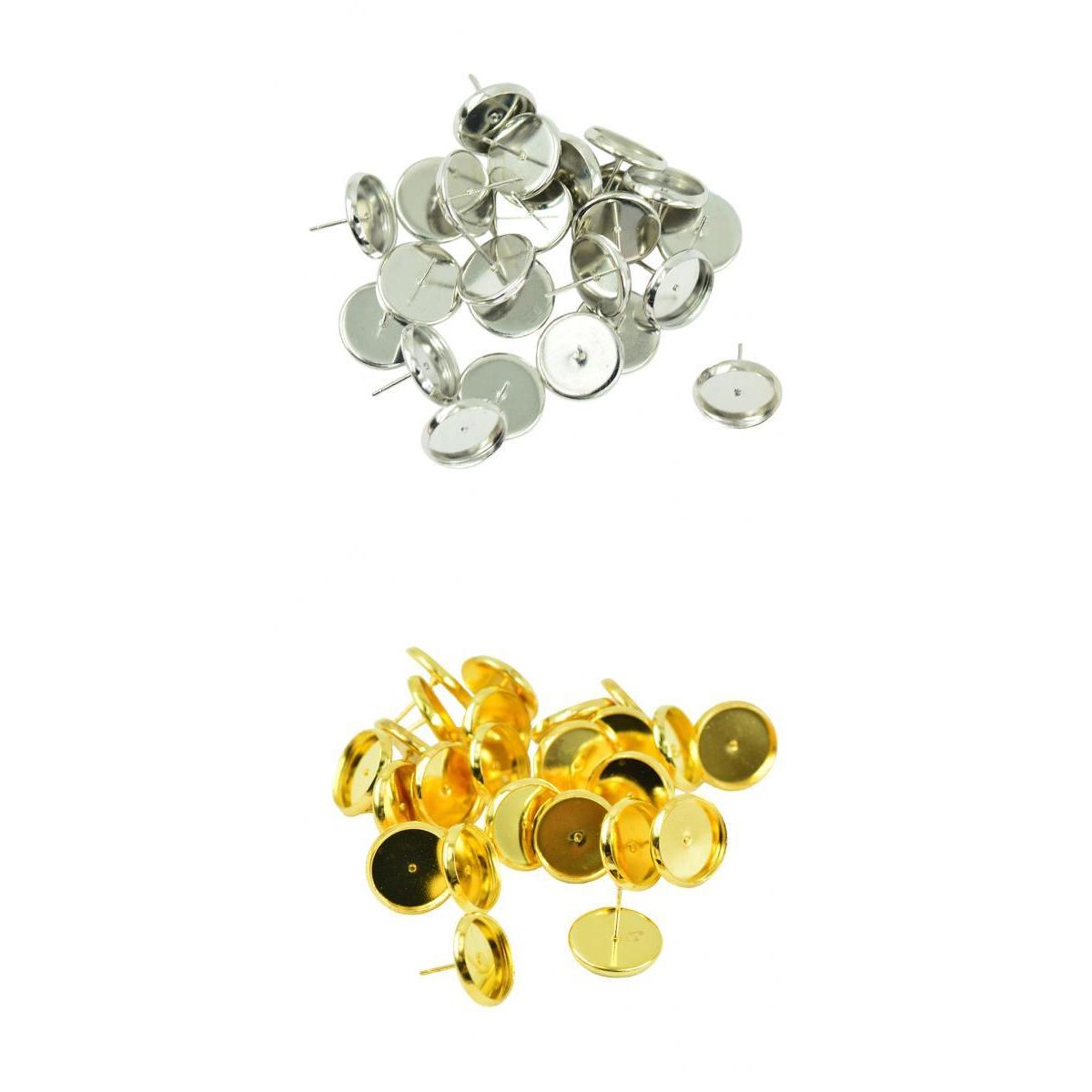 48 Pieces Round Earrings Ear Stud Blank Bezel Setting Base