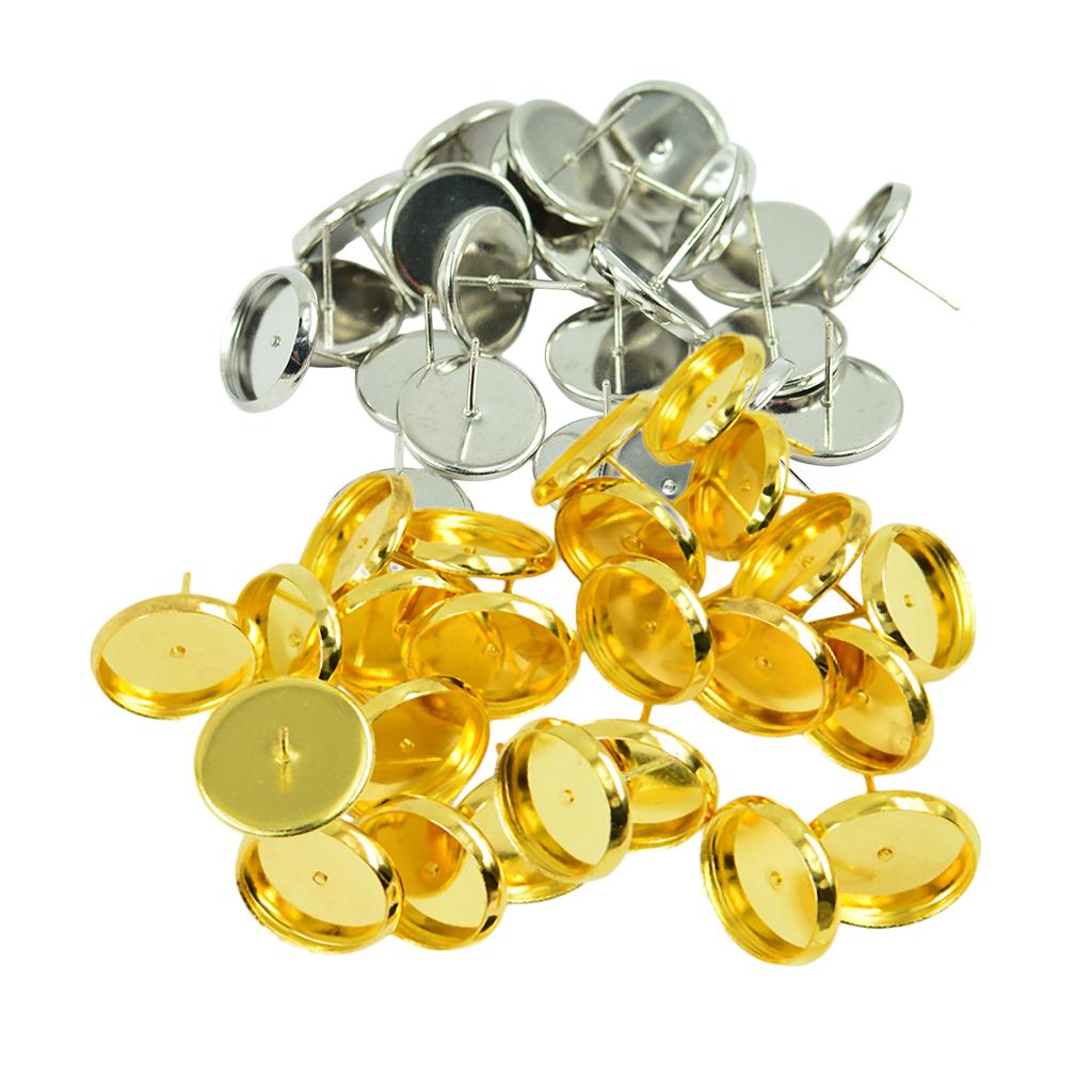 48 Pieces Round Earrings Ear Stud Blank Bezel Setting Base