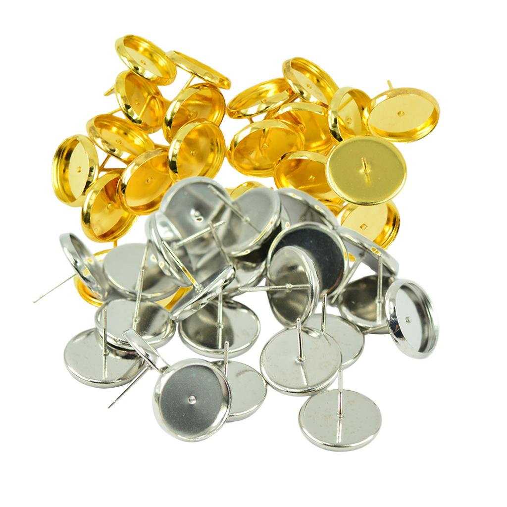 48 Pieces Round Earrings Ear Stud Blank Bezel Setting Base