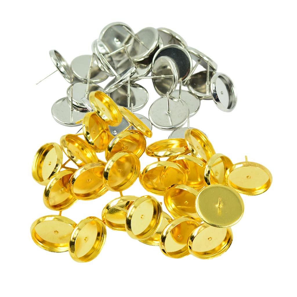 48 Pieces Round Earrings Ear Stud Blank Bezel Setting Base