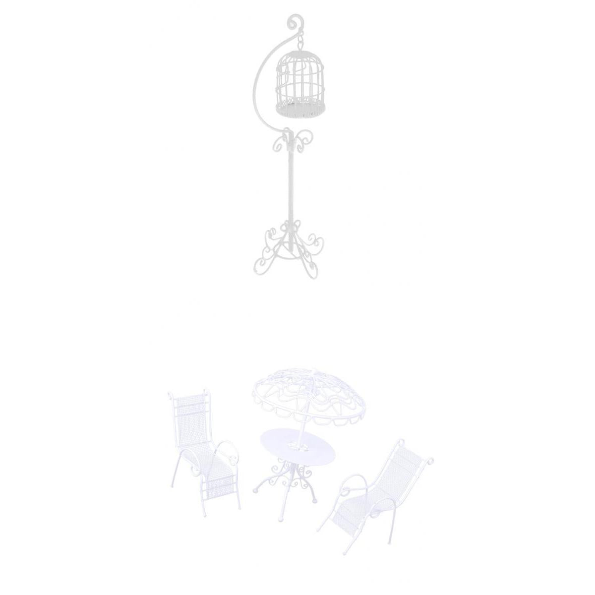 1/12 Dollhouse Miniature Metal Table Chairs Set with Birdcage Garden Decor