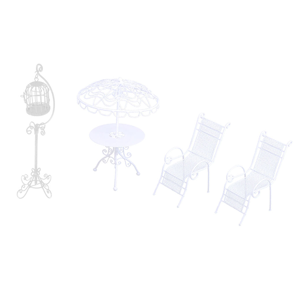 1/12 Dollhouse Miniature Metal Table Chairs Set with Birdcage Garden Decor