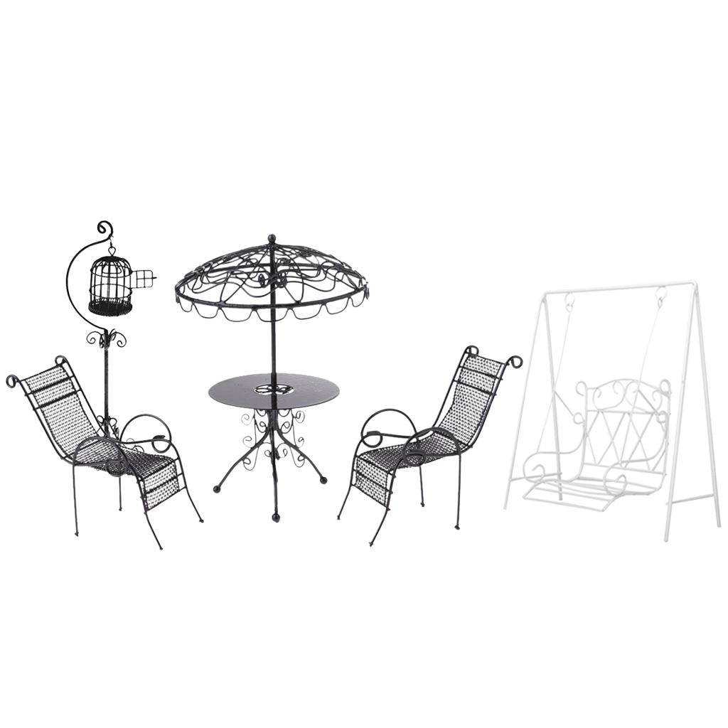 1/12 Dollhouse Miniature Metal Table Chairs Set with Decor Kits Garden Accs