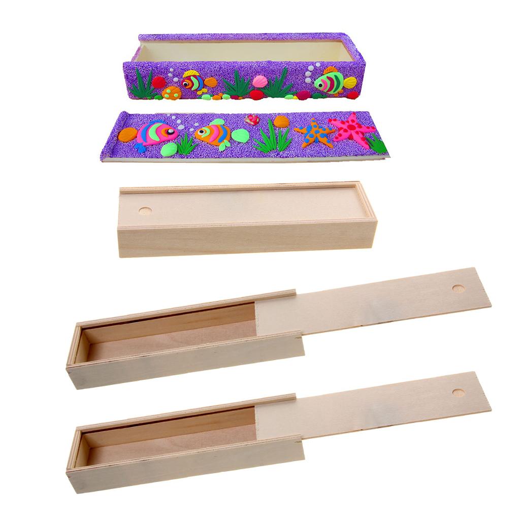 4 Pieces Wooden Unfinished Jewelry Box for Kid's DIY Craft Rectangle Shape