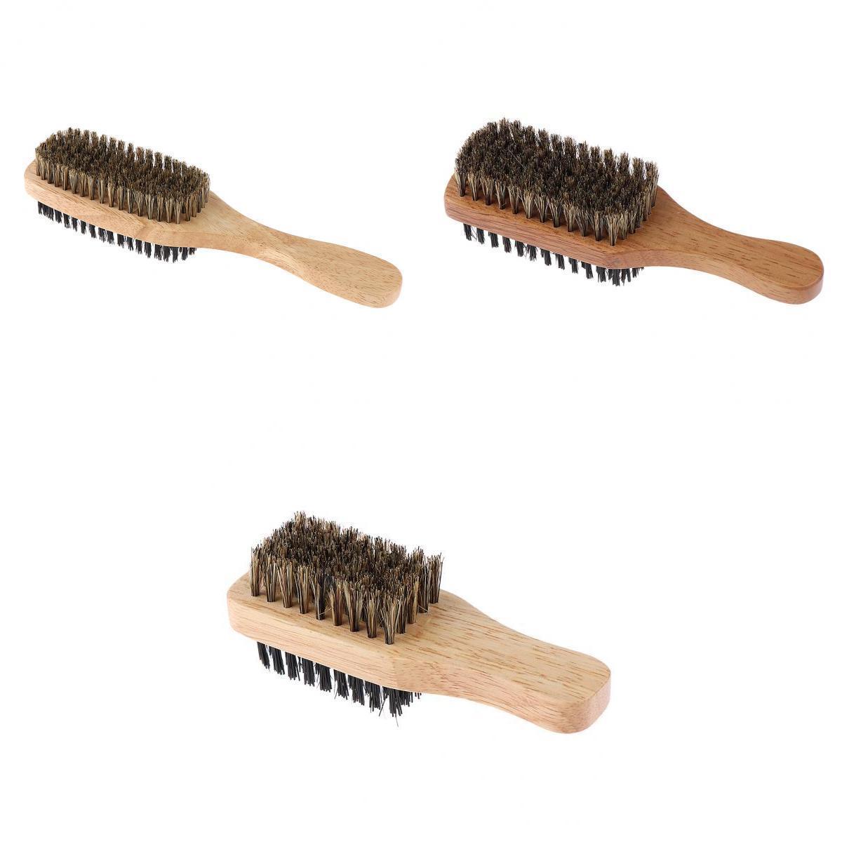 3Pcs Men 2-side Wave Hair Bristle Beard Mustache Brush w/ Wood Handle X+M+L