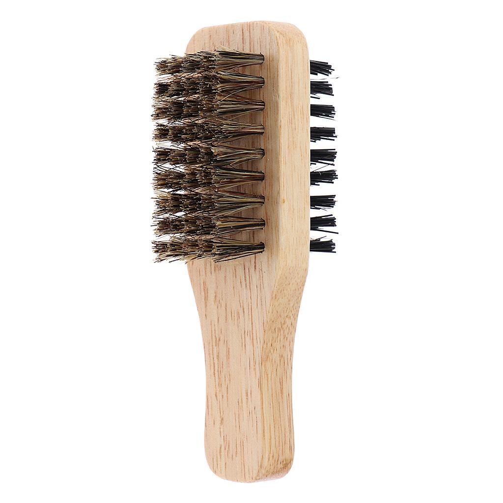 3Pcs Men 2-side Wave Hair Bristle Beard Mustache Brush w/ Wood Handle X+M+L