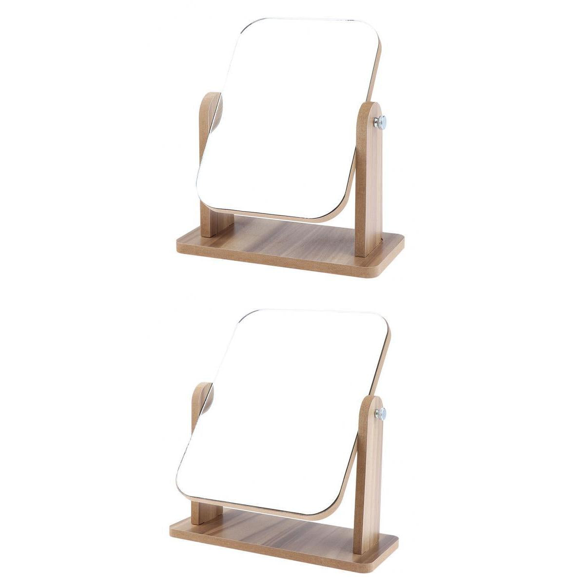 2 Size Retro Cosmetic Tabletop Makeup Vanity Mirror with Wooden Base Travel
