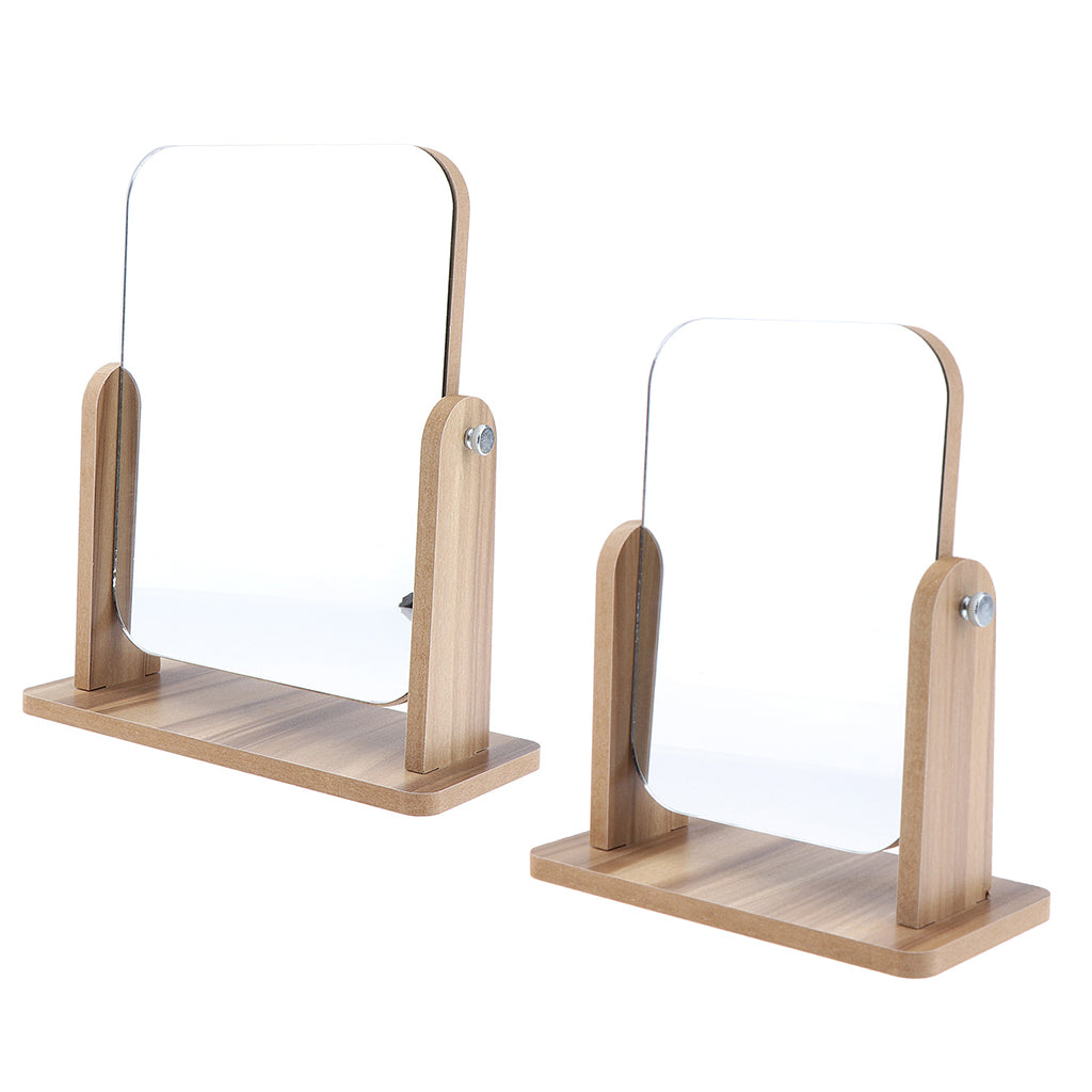 2 Size Retro Cosmetic Tabletop Makeup Vanity Mirror with Wooden Base Travel