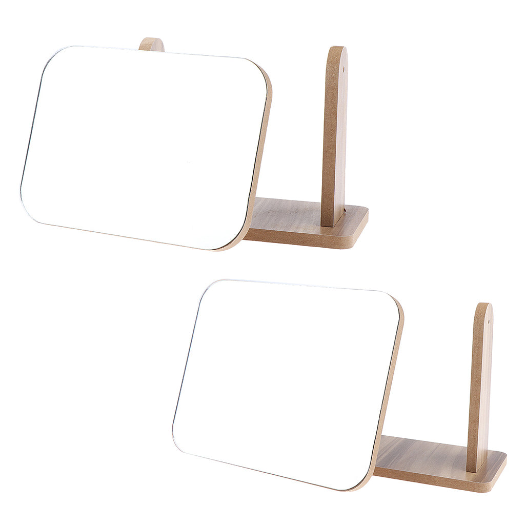 2 Size Retro Cosmetic Tabletop Makeup Vanity Mirror with Wooden Base Travel