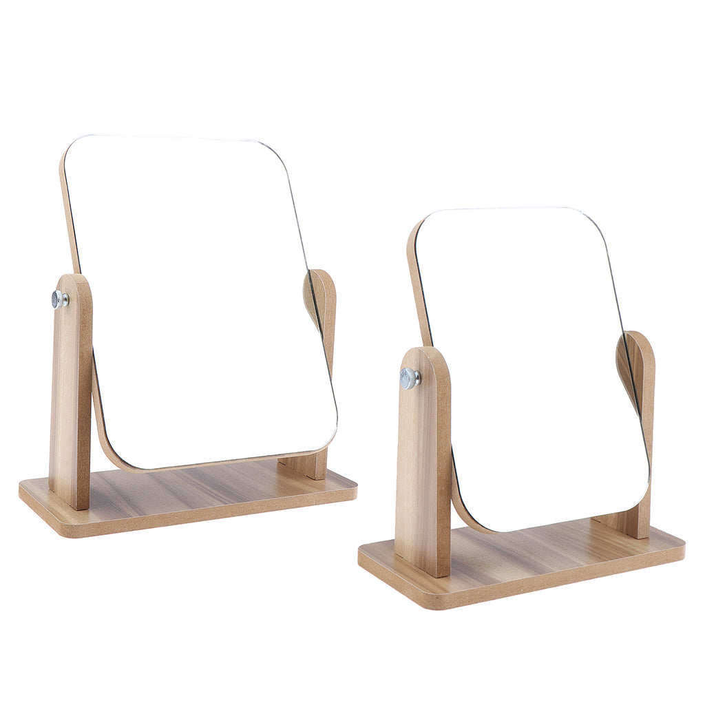2 Size Retro Cosmetic Tabletop Makeup Vanity Mirror with Wooden Base Travel