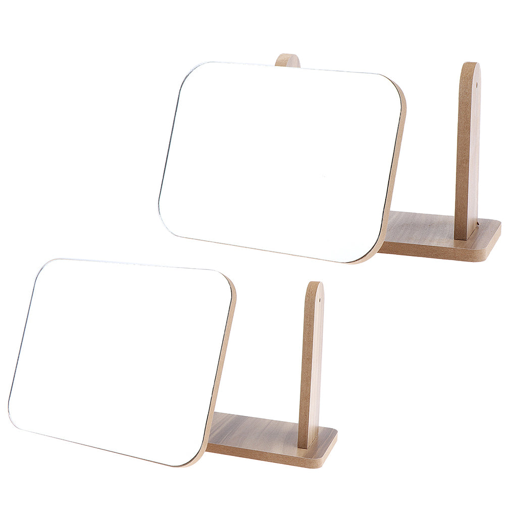 2 Size Retro Cosmetic Tabletop Makeup Vanity Mirror with Wooden Base Travel
