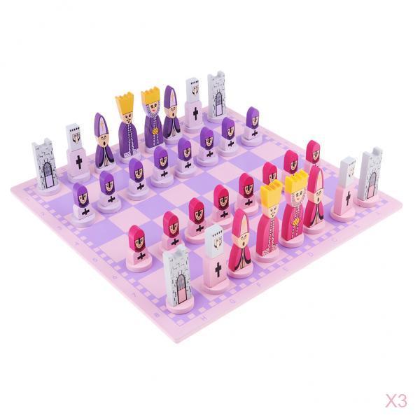 3x Wooden International Chess Game Chessman Checker Chess Pieces Gift Pink