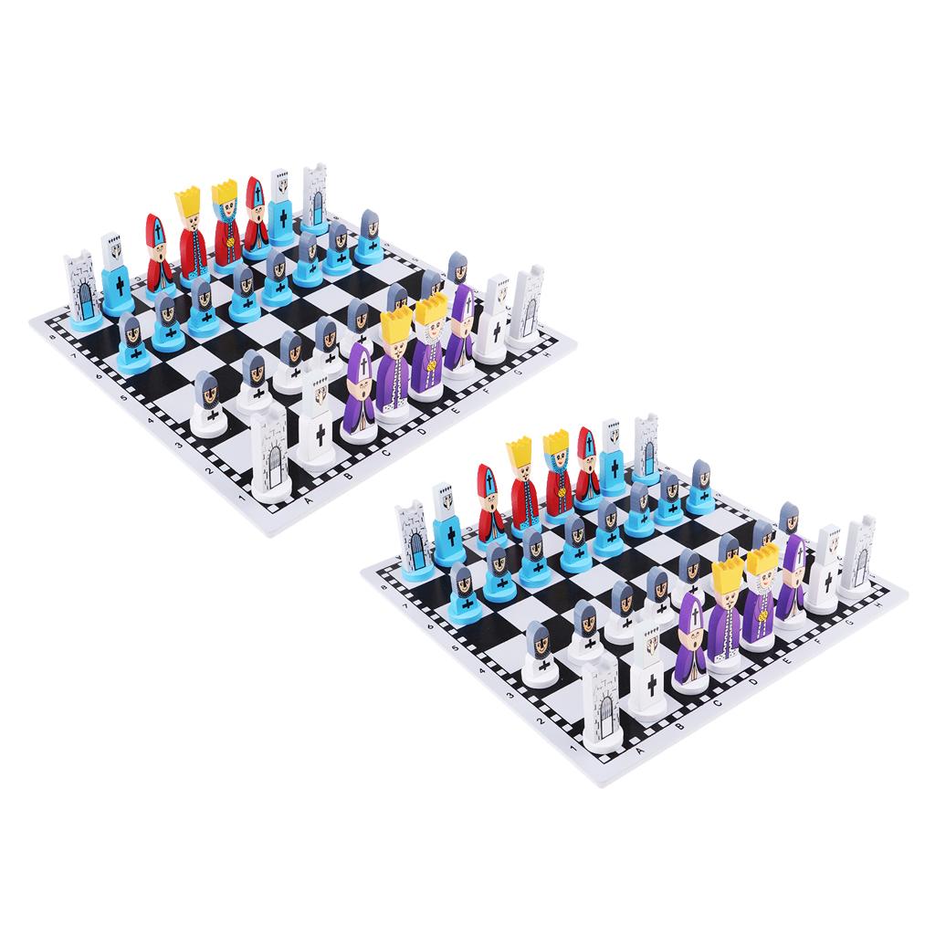 2x Wooden International Chess Game Chessman Checker Chess Pieces Gift Black
