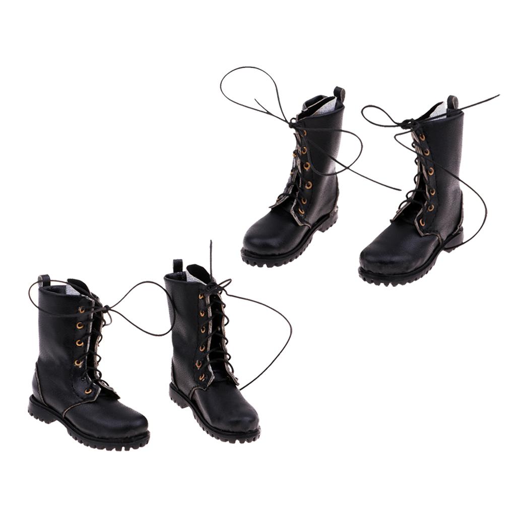 2pair 1/6 Scale Men Soldier Military Boots Shoes Action Figure Boots Black
