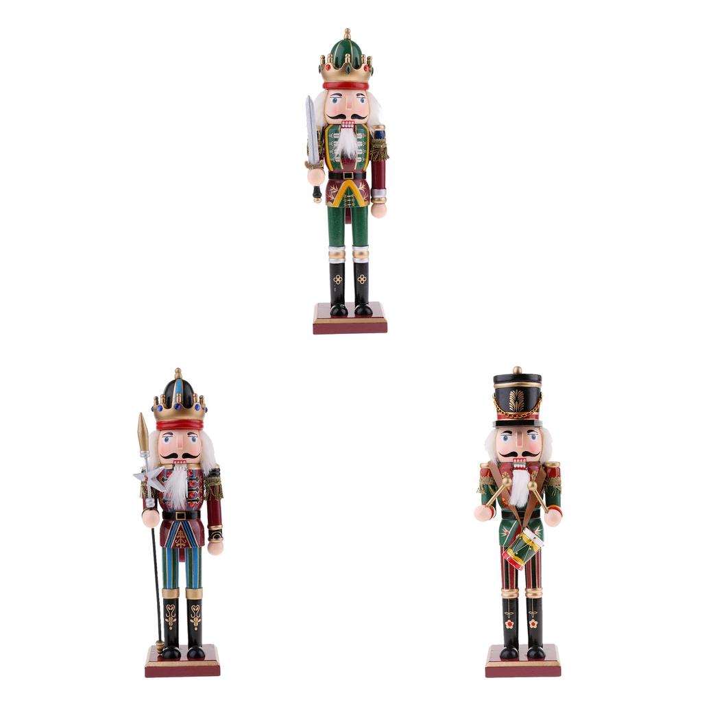 3Pcs Wooden Nutcracker Solider Figures Model Puppet Doll Toy Home Decor