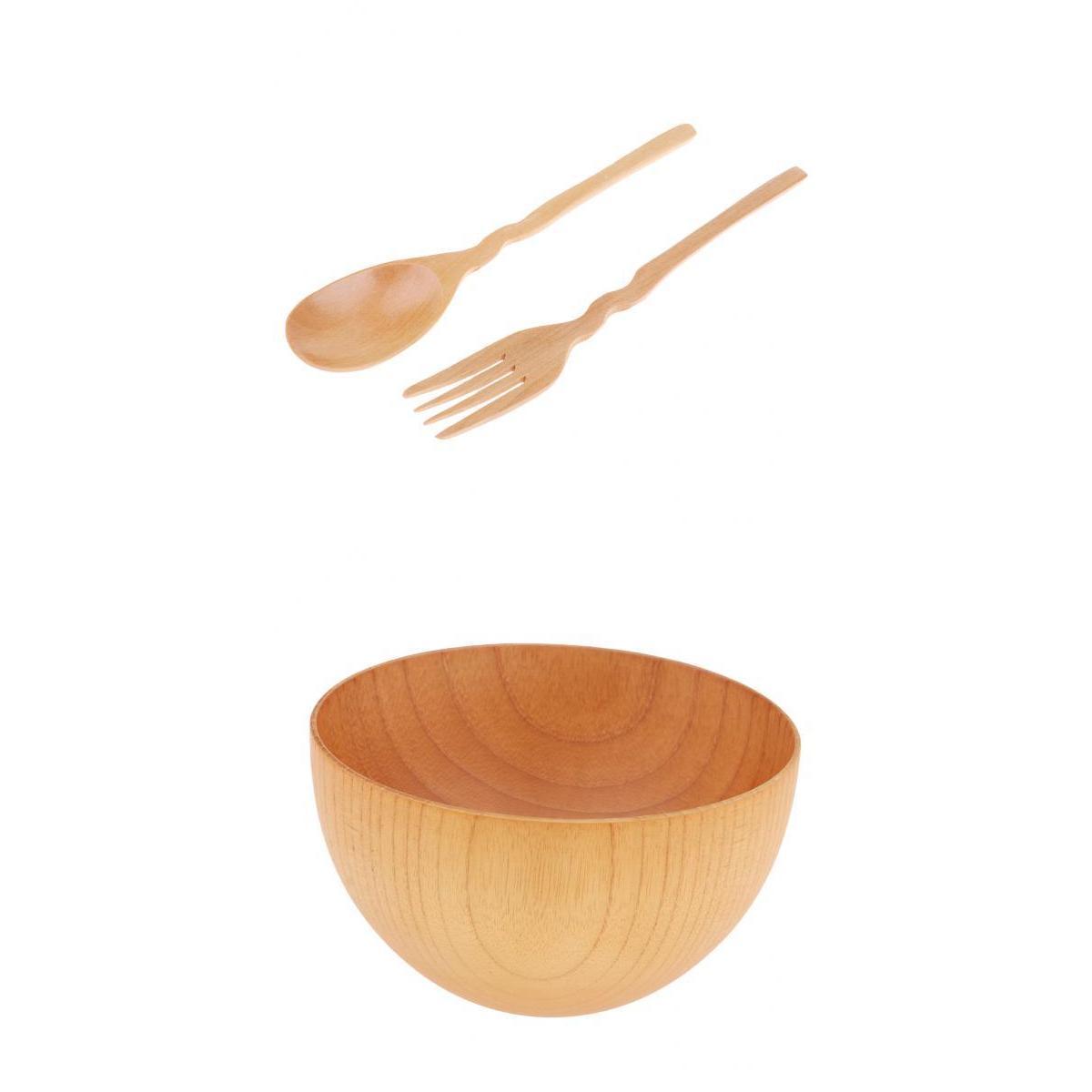 3 Pieces Outdoor Wooden Tableware Bowl Spoon Fork Set for Camping Hiking M
