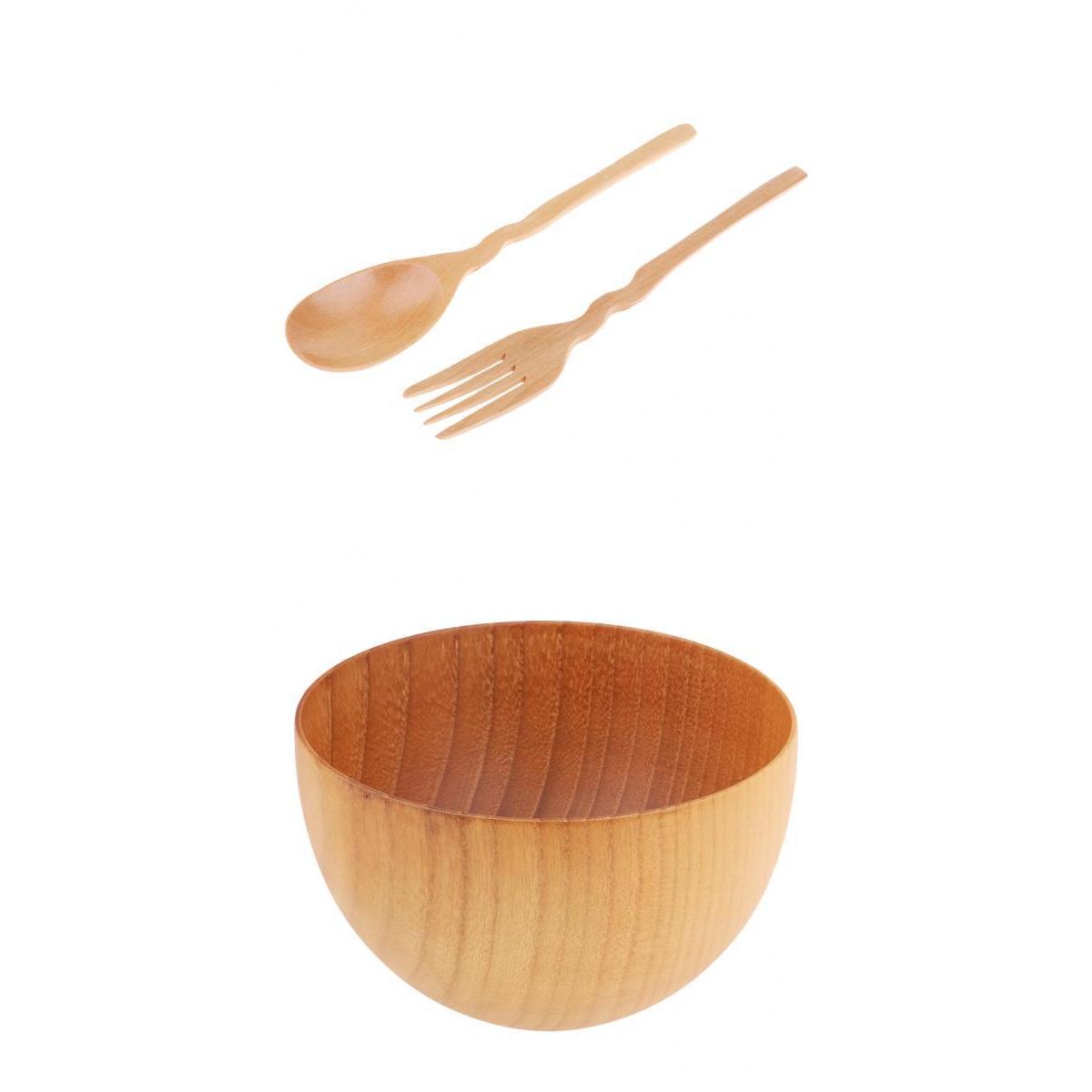 3 Pieces Outdoor Wooden Tableware Bowl Spoon Fork Set for Camping Hiking L