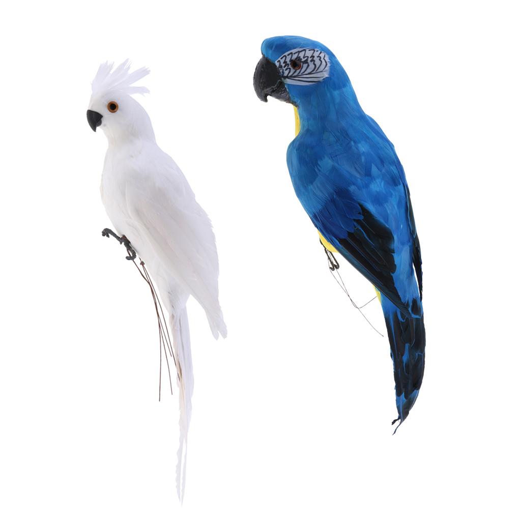 Bird Feather Realistic Home Garden Decor Ornament Parrot Bird White&Blue