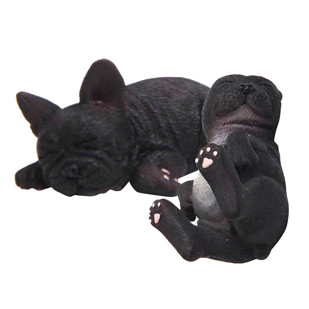 2pcs Sleeping Dog Statue Model Home Table Car Accessory Decorations Black