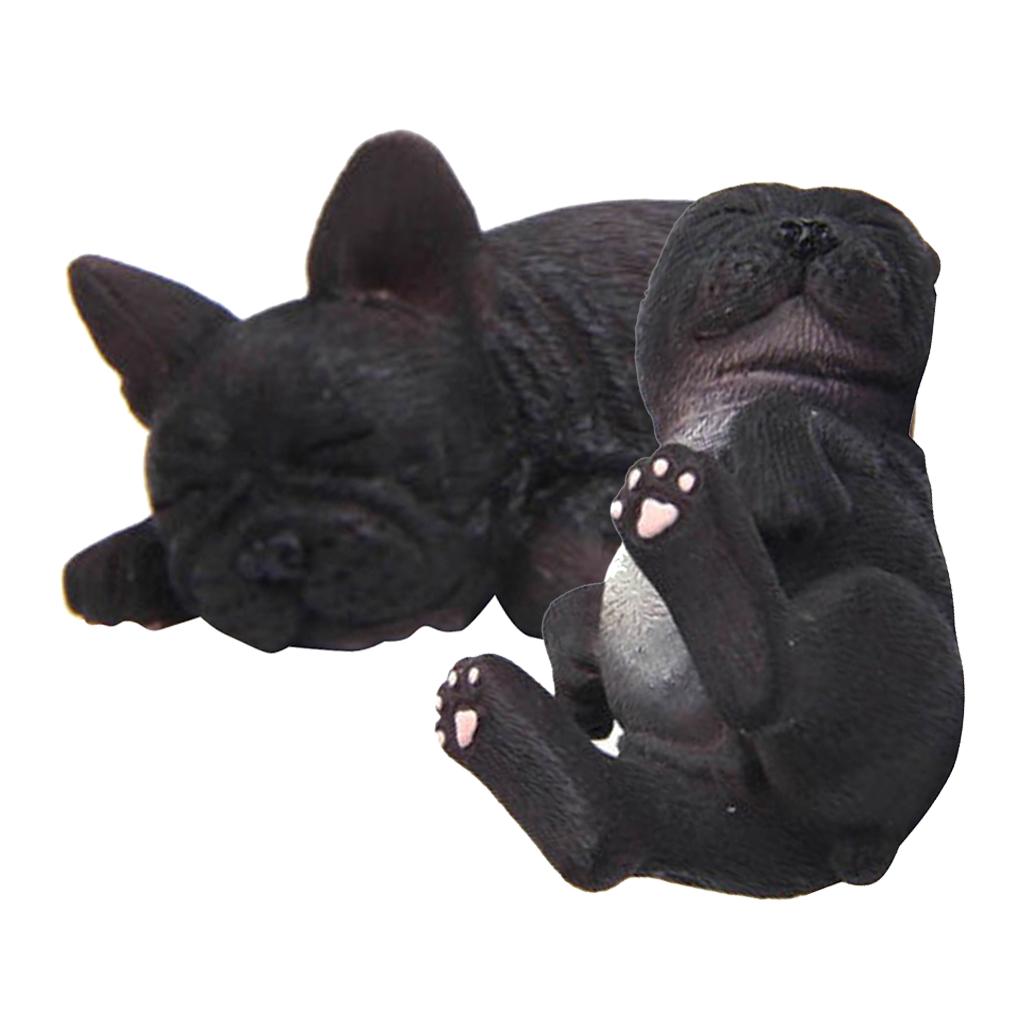 2pcs Sleeping Dog Statue Model Home Table Car Accessory Decorations Black