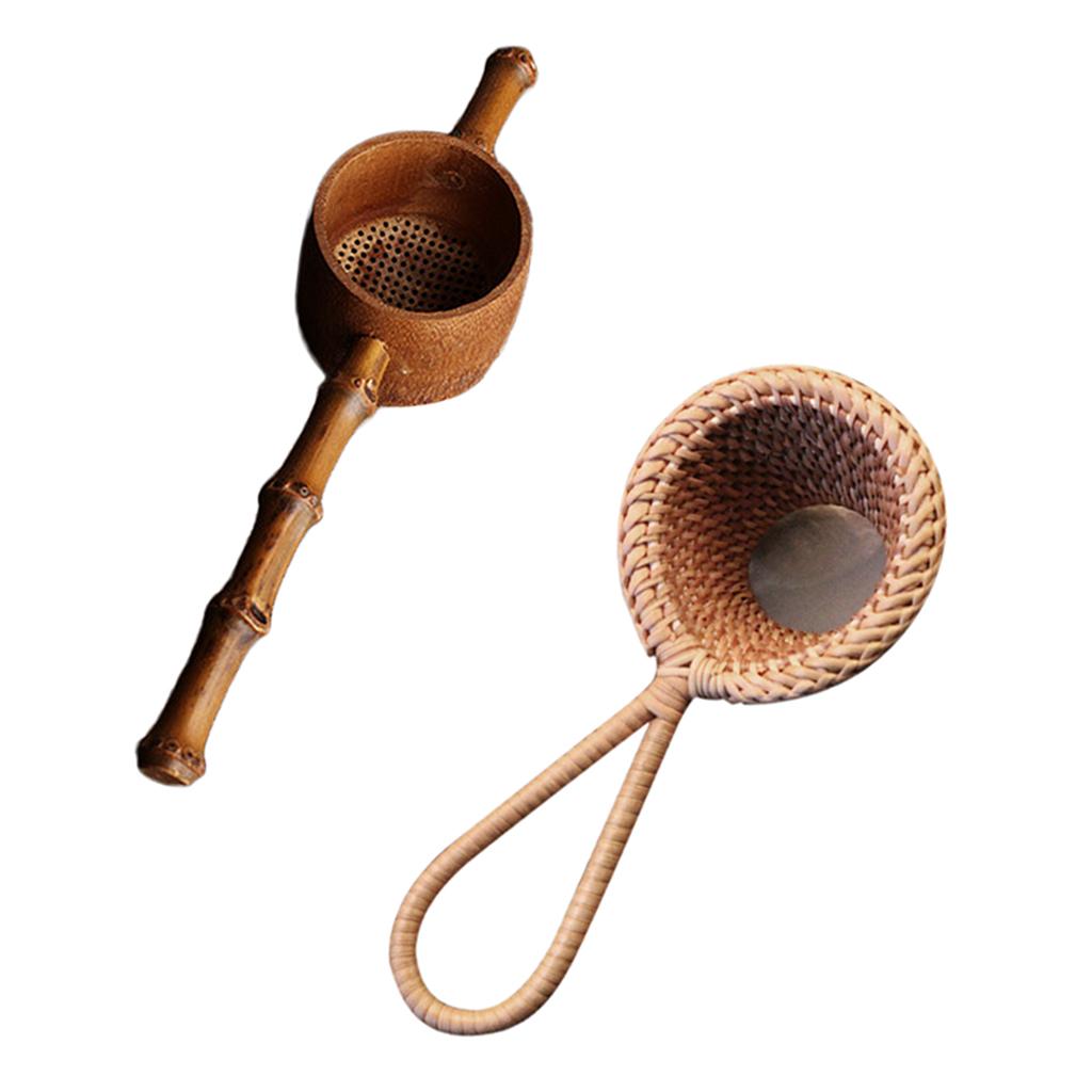 2Pcs Handle Rattan Tea Infuser Strainer Leakage Mesh Tea Filter Spoon Spice