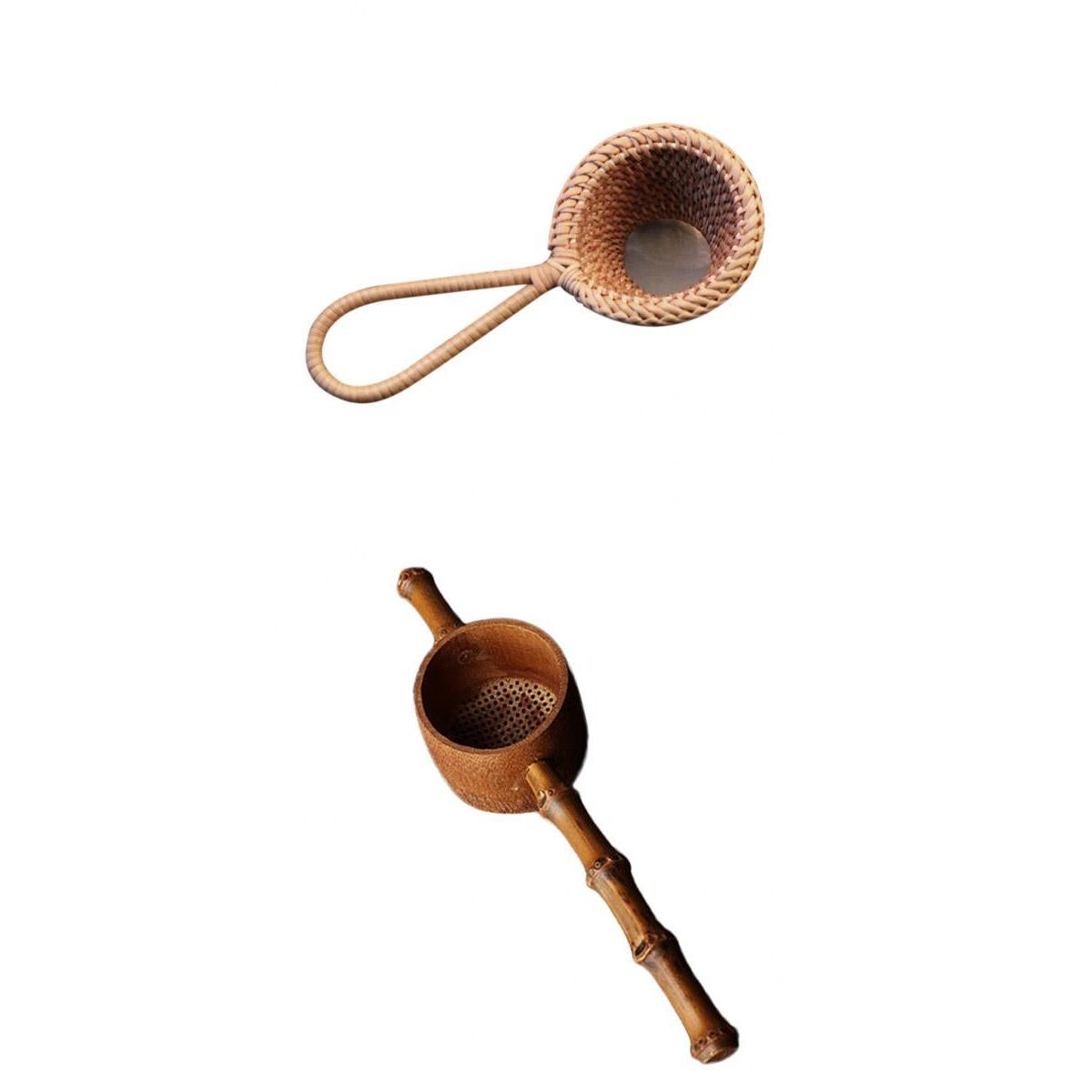 2Pcs Handle Rattan Tea Infuser Strainer Leakage Mesh Tea Filter Spoon Spice